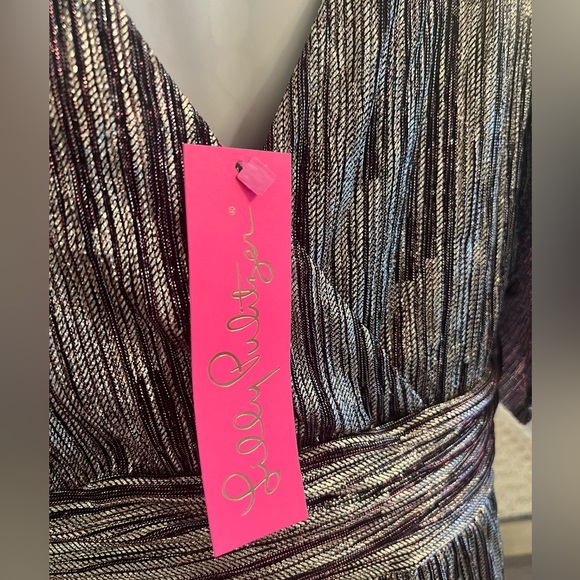 NWT Lily Pulitzer Parigi elbow sleeve maxi in gold berry crinkle - Picture 8 of 10